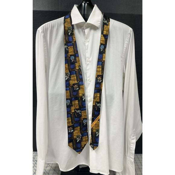 Ermenegildo Zegna Tie Gold Blue Geo Floral 100% Silk Necktie Italy Made Classic - Picture 4 of 6